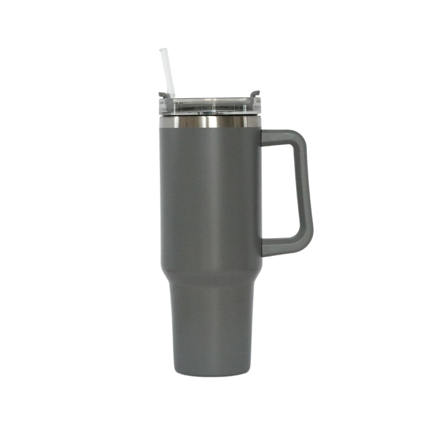 40 Oz Stainless Steel Tumbler with Handle & Straw - Grey-0