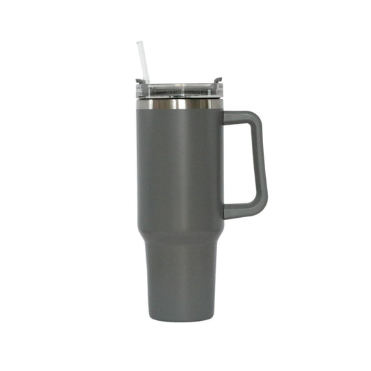 40 Oz Stainless Steel Tumbler with Handle & Straw - Grey-0