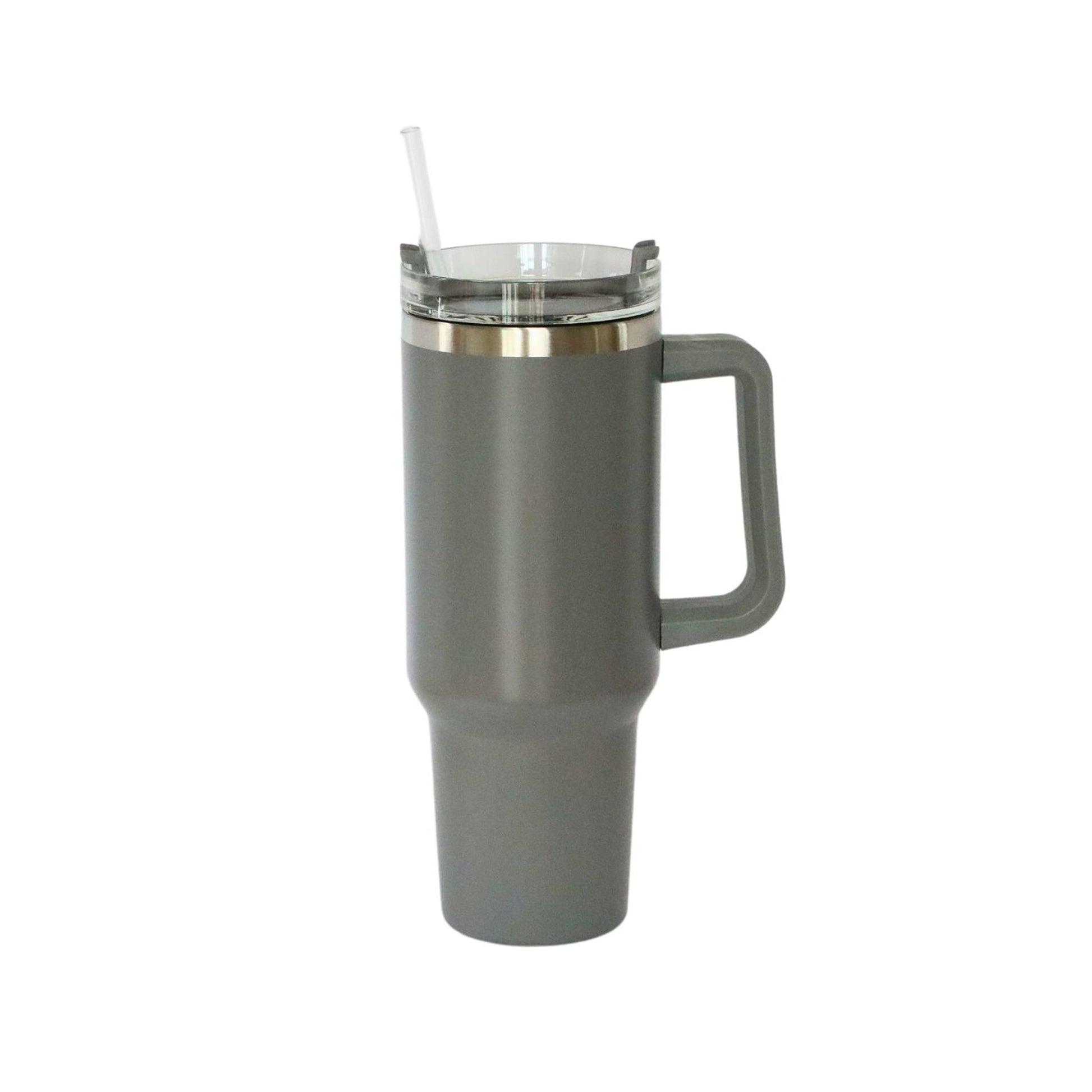 40 Oz Stainless Steel Tumbler with Handle & Straw - Grey-1