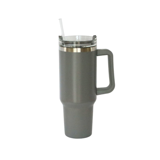 40 Oz Stainless Steel Tumbler with Handle & Straw - Grey-1
