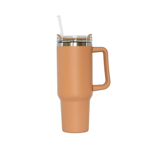 40 Oz Stainless Steel Tumbler with Handle & Straw - Clay-0