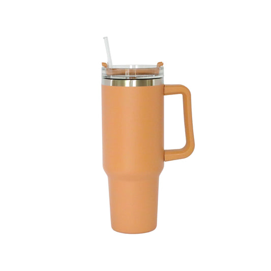 40 Oz Stainless Steel Tumbler with Handle & Straw - Clay-1