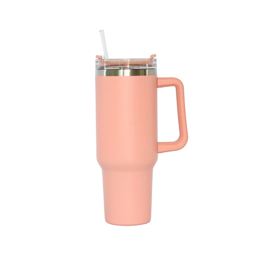 40 Oz Stainless Steel Tumbler with Handle & Straw - Peach-0