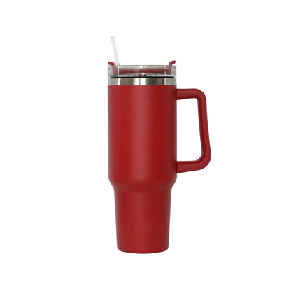 40 Oz Stainless Steel Tumbler with Handle & Straw - Red-0