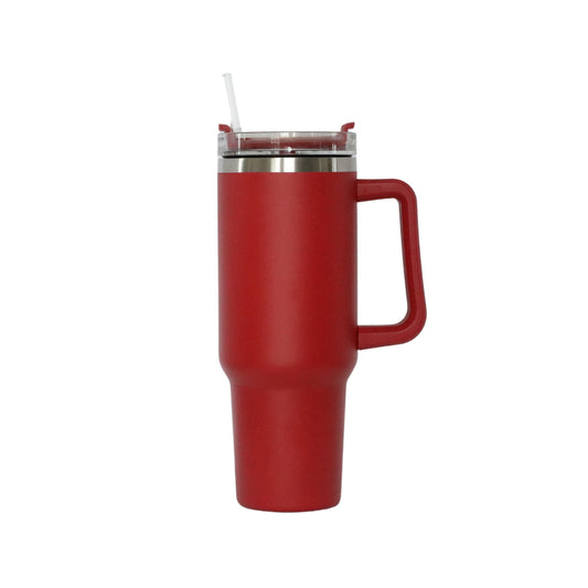 40 Oz Stainless Steel Tumbler with Handle & Straw - Red-0