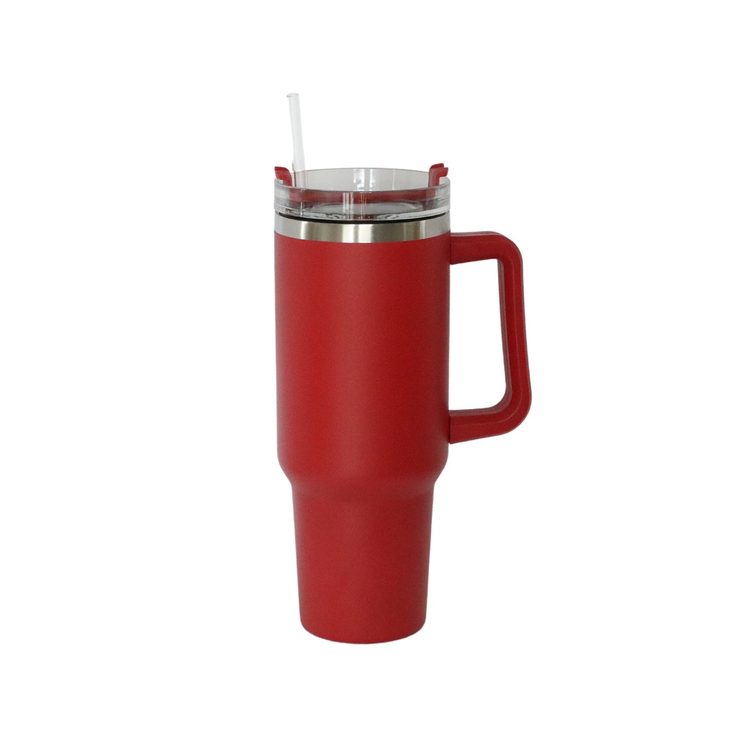 40 Oz Stainless Steel Tumbler with Handle & Straw - Red-1