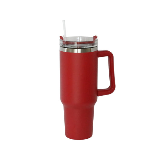 40 Oz Stainless Steel Tumbler with Handle & Straw - Red-1