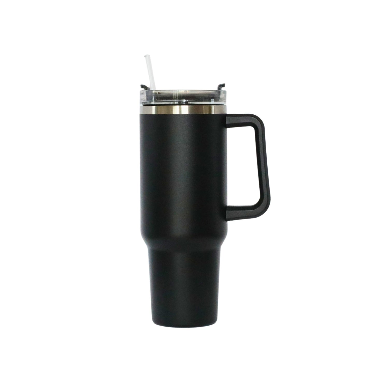 40 Oz Stainless Steel Tumbler with Handle & Straw - Black-0