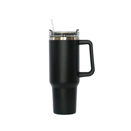40 Oz Stainless Steel Tumbler with Handle & Straw - Black-0