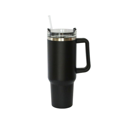 40 Oz Stainless Steel Tumbler with Handle & Straw - Black-1