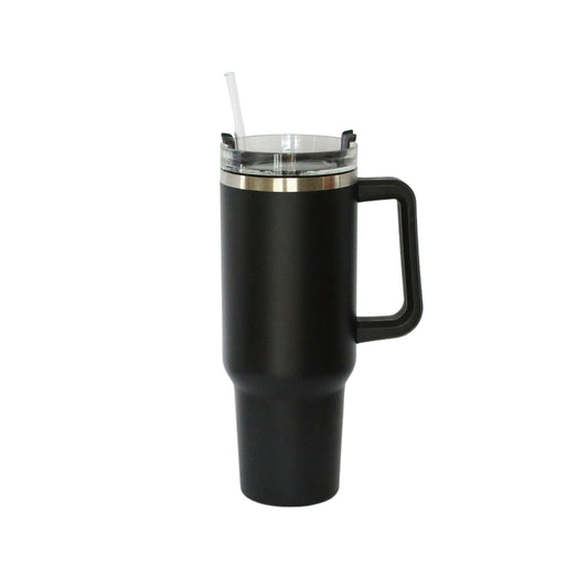 40 Oz Stainless Steel Tumbler with Handle & Straw - Black-1