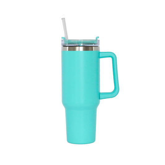 40 Oz Stainless Steel Tumbler with Handle & Straw - Aqua-0