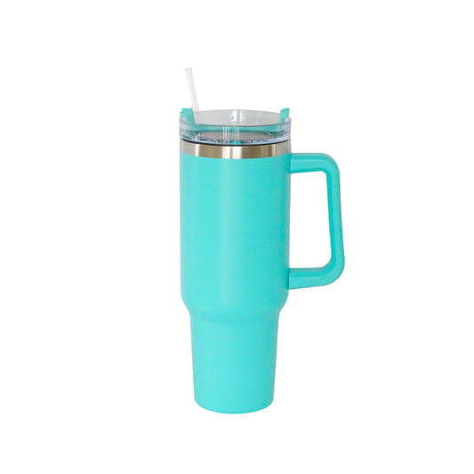 40 Oz Stainless Steel Tumbler with Handle & Straw - Aqua-1