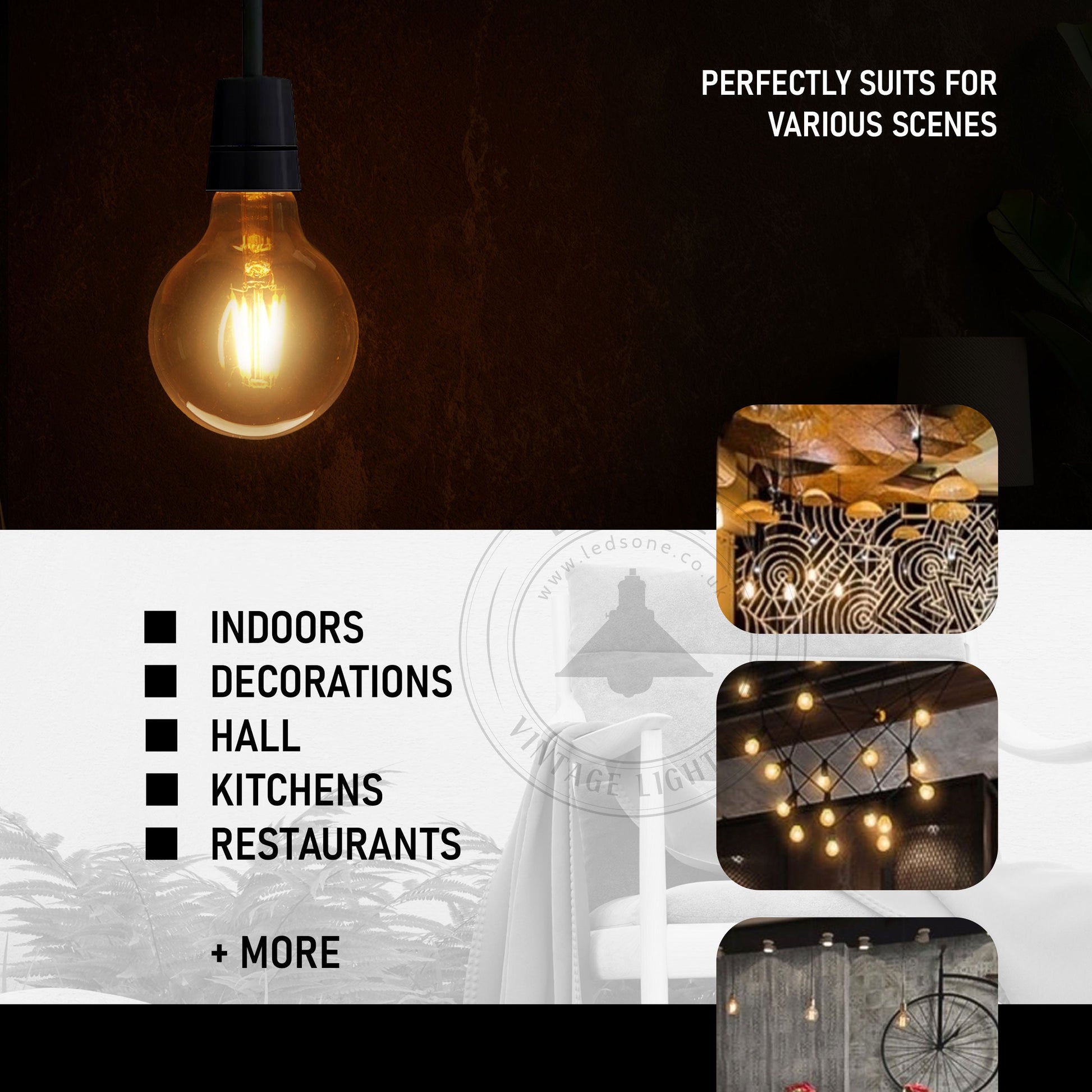 6 Pack G95 Bulb E27 4W LED Globe Vintage LED Retro Light Bulbs~4167-4