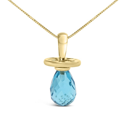 14K Yellow Gold and Blue Quartz Pacifier Pendant Necklace - 18" Inches-0