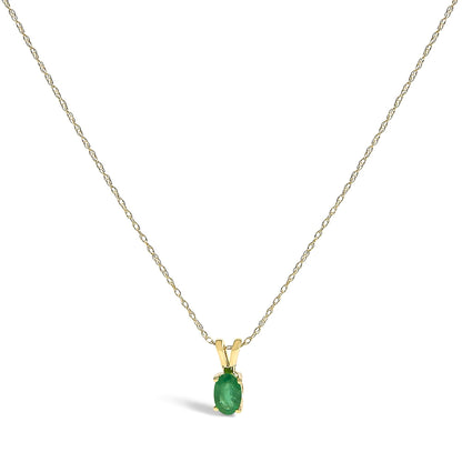 14K Yellow Gold Oval Green Emerald Solitaire Pendant Necklace - 18" Inches-1