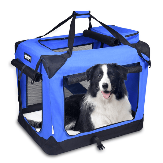 JESPET 3-Door Soft-Sided Folding Pet Crate with Fleece Mat-0