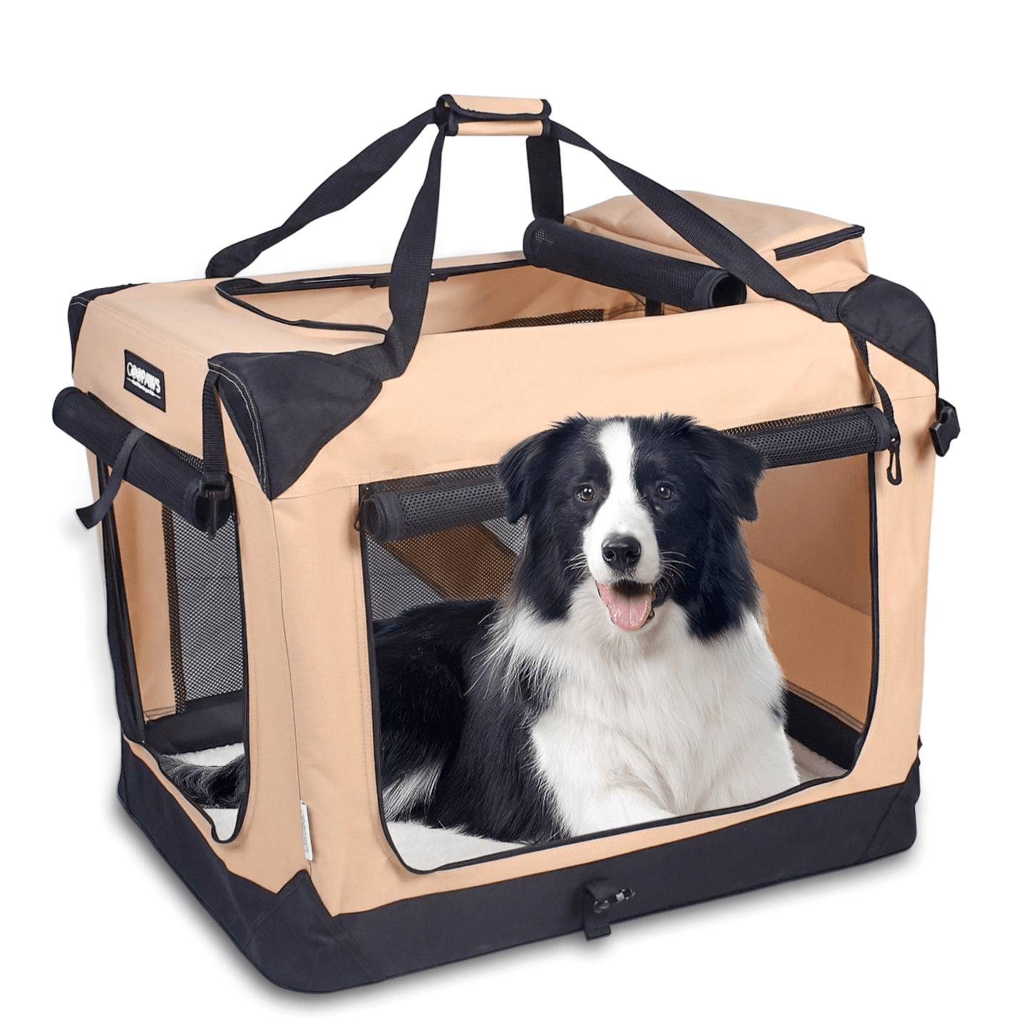 JESPET 3-Door Soft-Sided Folding Pet Crate with Fleece Mat-5