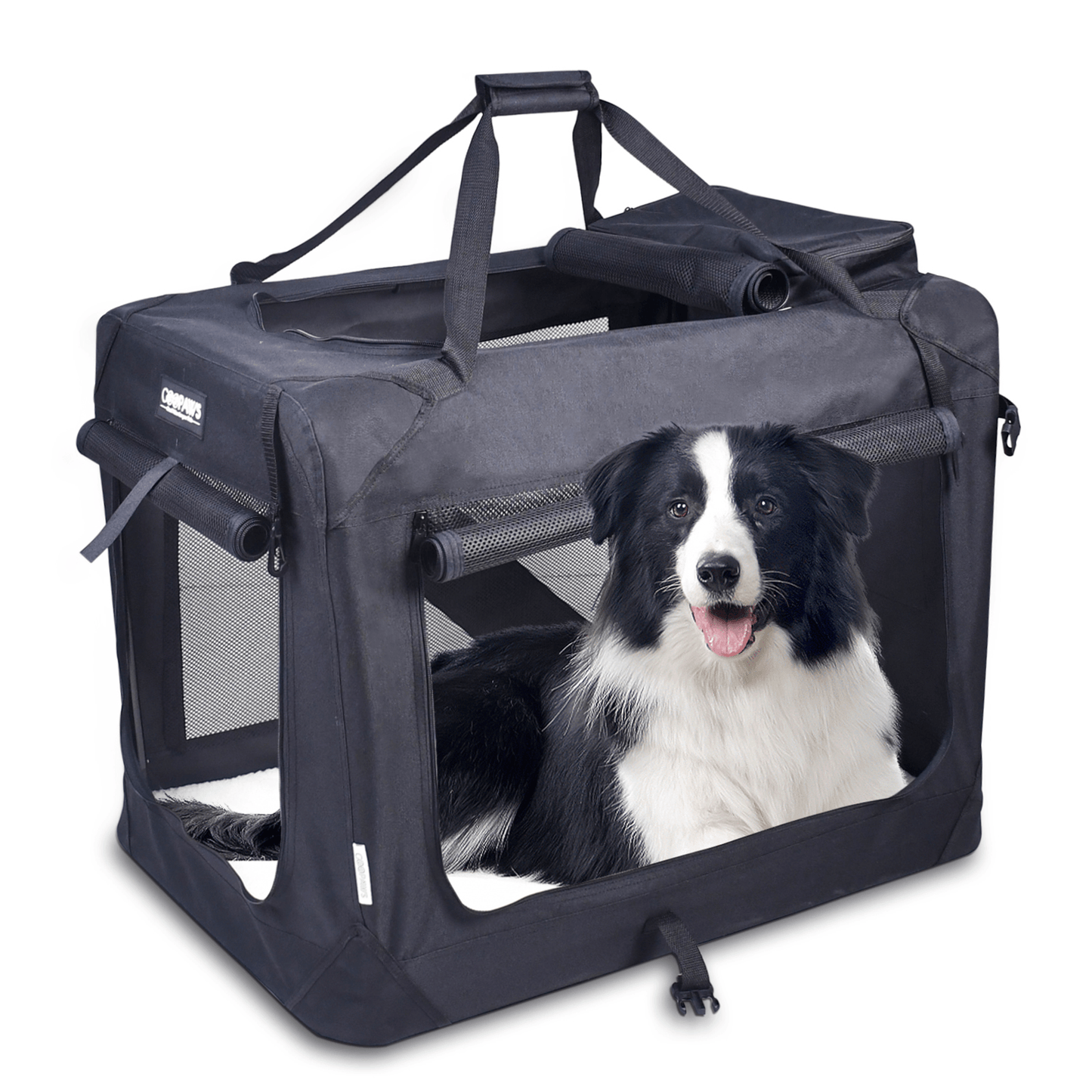JESPET 3-Door Soft-Sided Folding Pet Crate with Fleece Mat-6