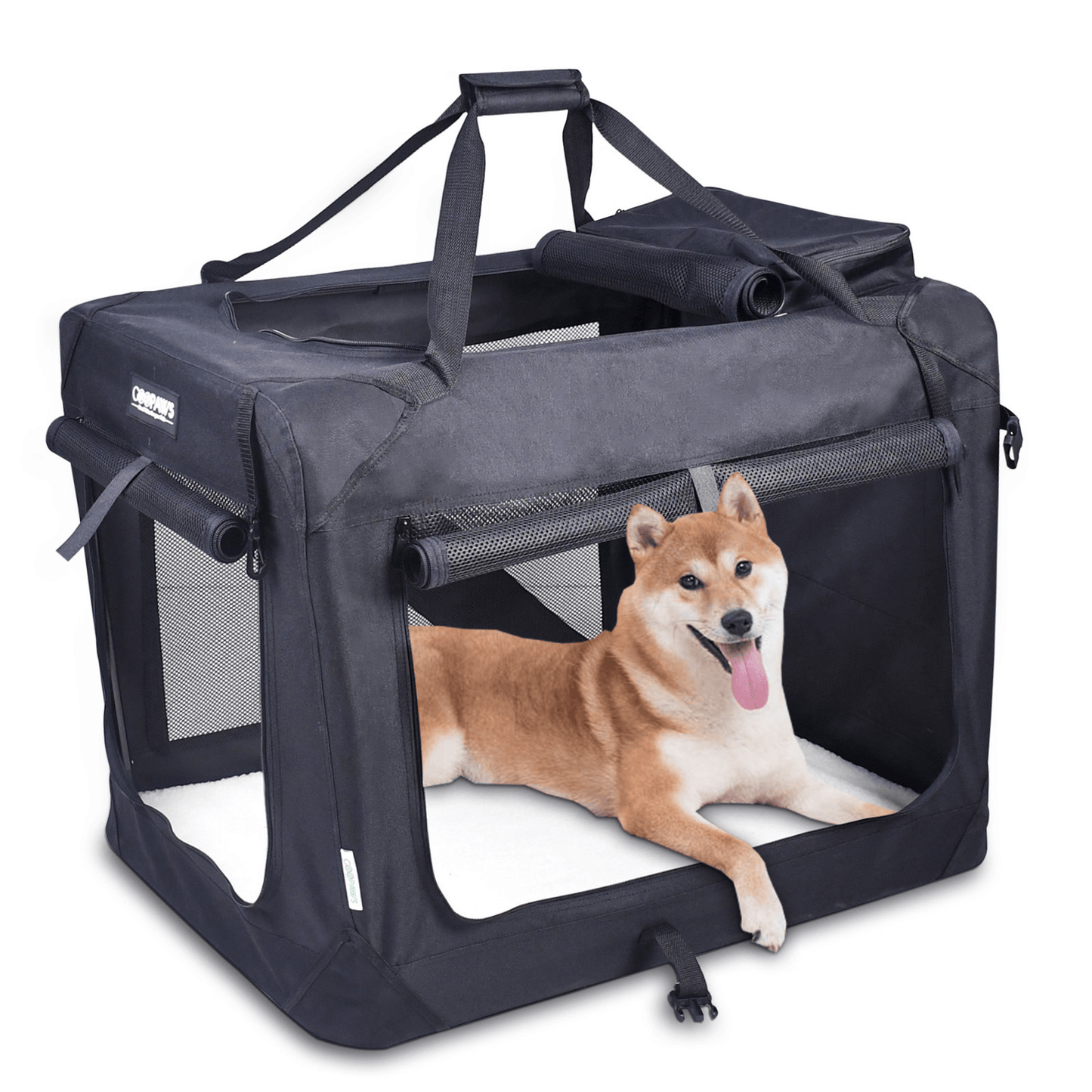 JESPET 3-Door Soft-Sided Folding Pet Crate with Fleece Mat-10