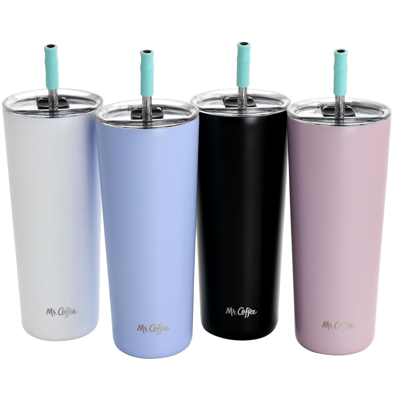 Mr. Coffee Java Quest 4 Piece 23 oz Stainless Steel Tumbler Set with Lids and Straws in Assorted Co-0
