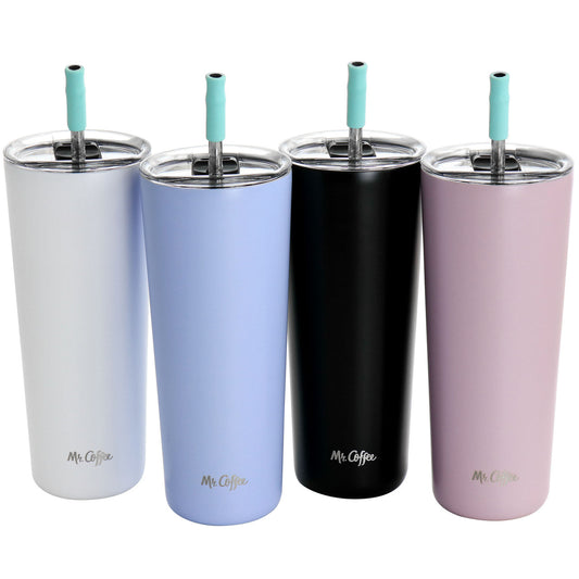Mr. Coffee Java Quest 4 Piece 23 oz Stainless Steel Tumbler Set with Lids and Straws in Assorted Co-0
