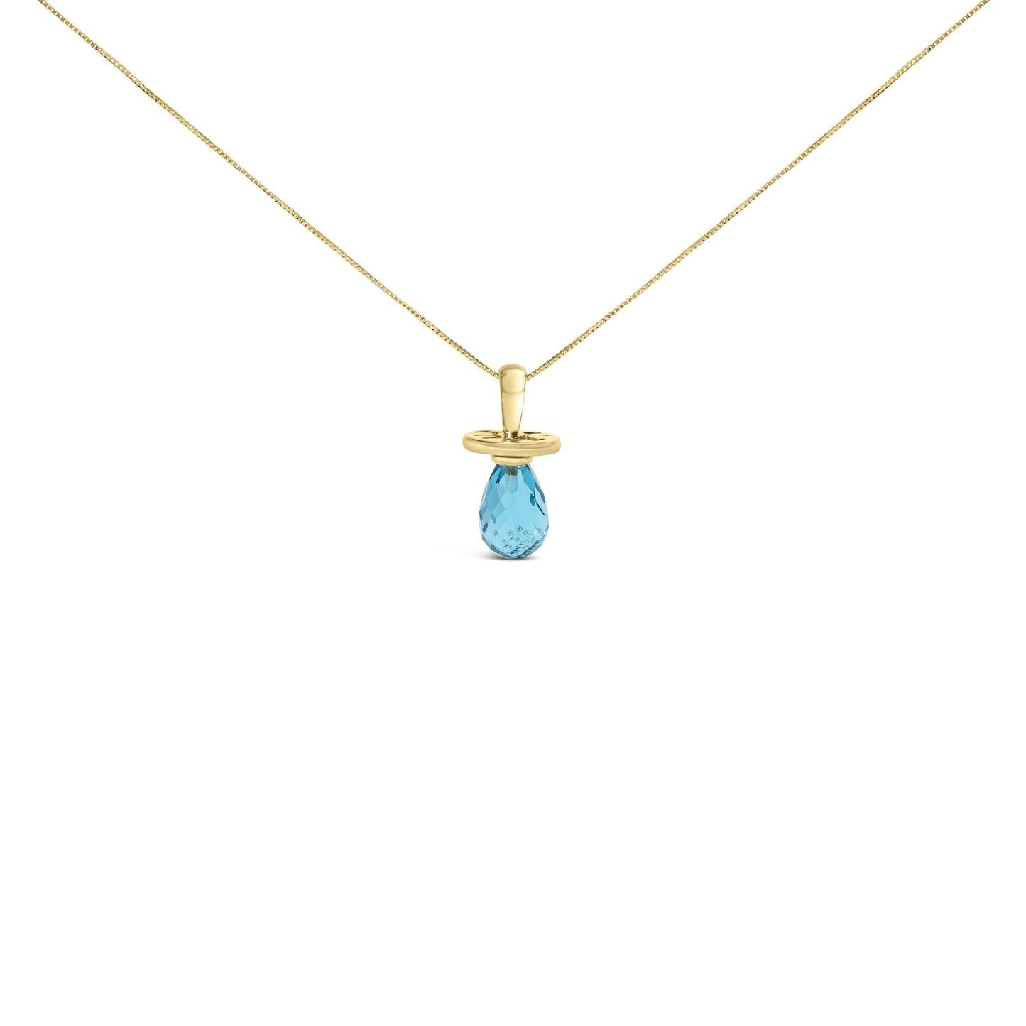14K Yellow Gold and Blue Quartz Pacifier Pendant Necklace - 18" Inches-1