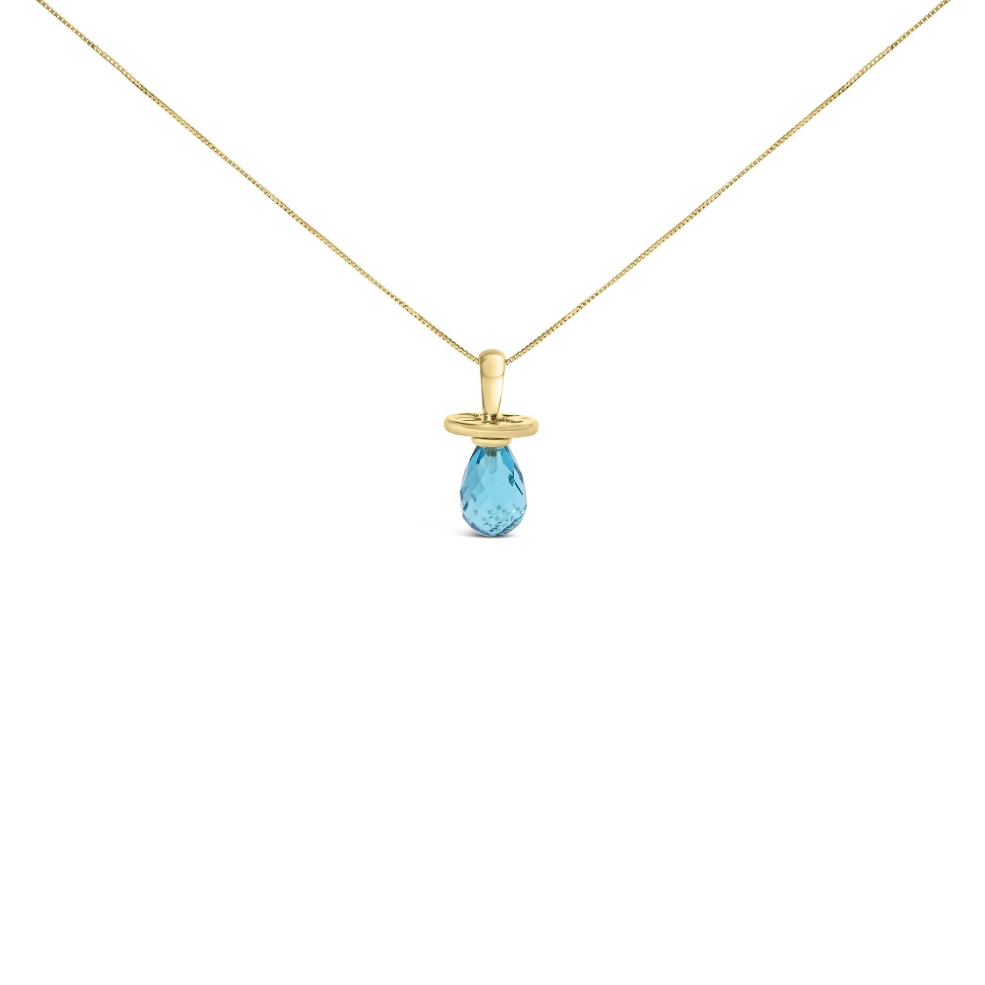 14K Yellow Gold and Blue Quartz Pacifier Pendant Necklace - 18" Inches-1
