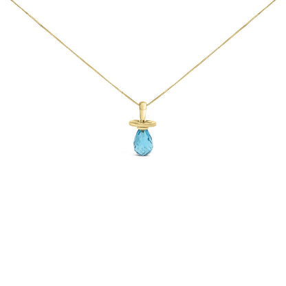 14K Yellow Gold and Blue Quartz Pacifier Pendant Necklace - 18" Inches-1