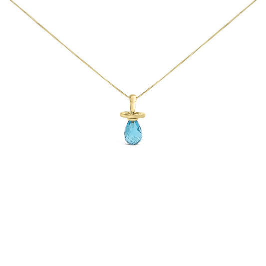 14K Yellow Gold and Blue Quartz Pacifier Pendant Necklace - 18" Inches-1
