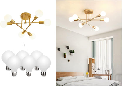 Modern Sputnik Chandelier, 6-Light Ceiling Light, 6 LED Light Bulbs Included for Bedroom,Dining Room,Kitchen,Office (Gold)-1