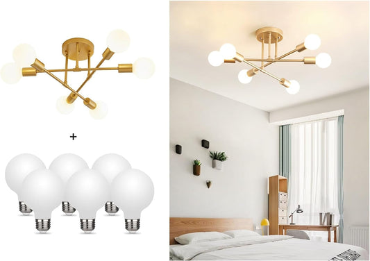Modern Sputnik Chandelier, 6-Light Ceiling Light, 6 LED Light Bulbs Included for Bedroom,Dining Room,Kitchen,Office (Gold)-1