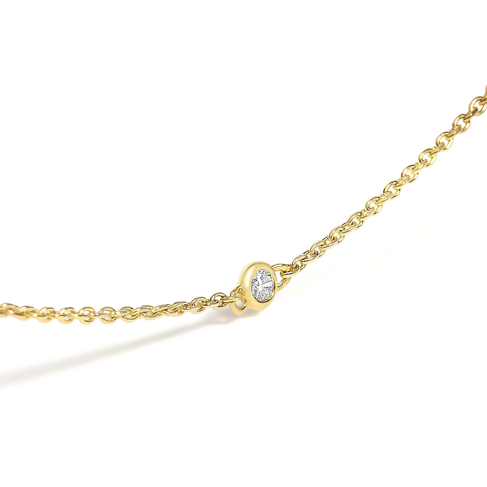 14K Yellow Gold Bezel Set Alternating Green Emerald and Diamond Station Necklace - 18" Inches-2