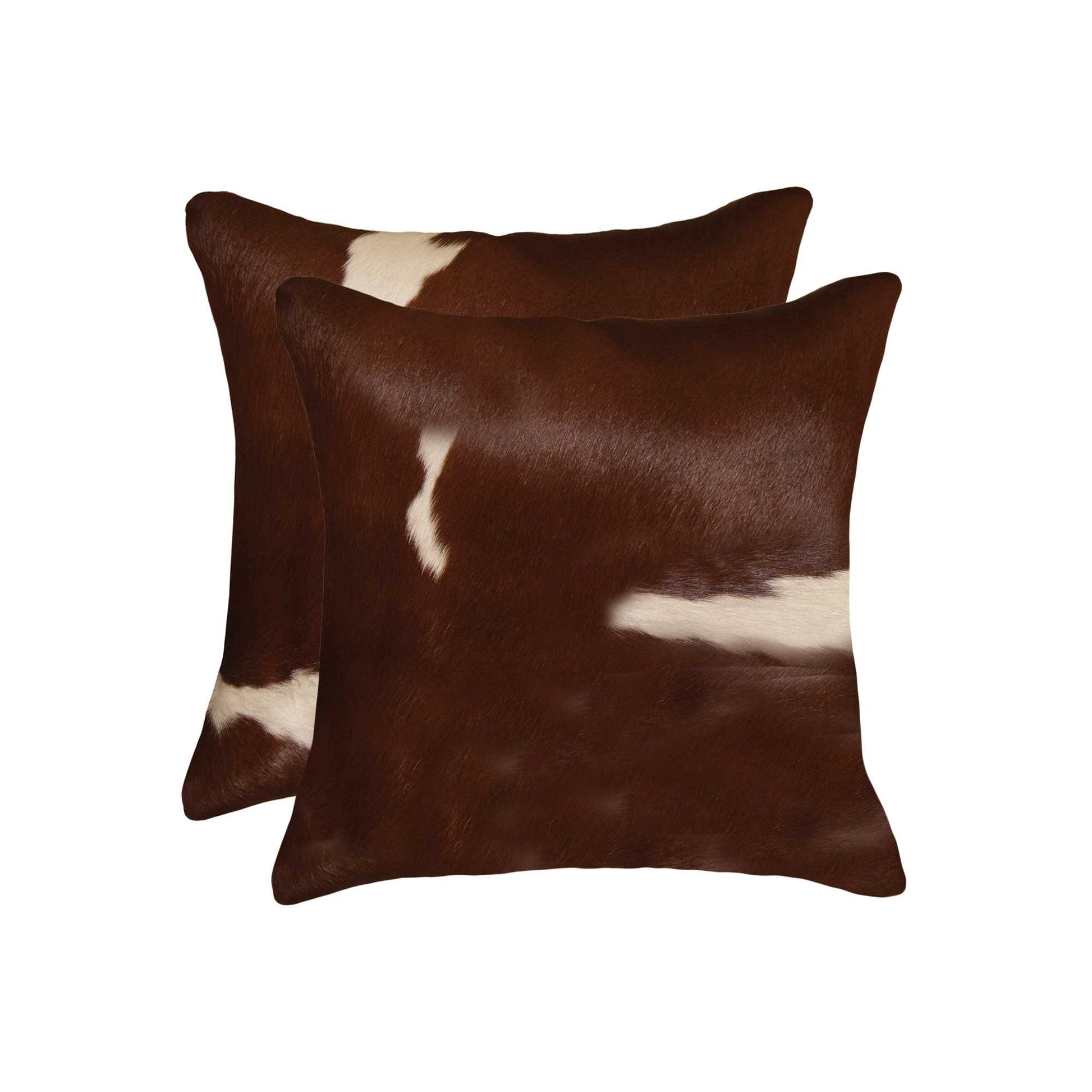 Set of Two 18" Brown And White Cowhide Throw Pillows-2