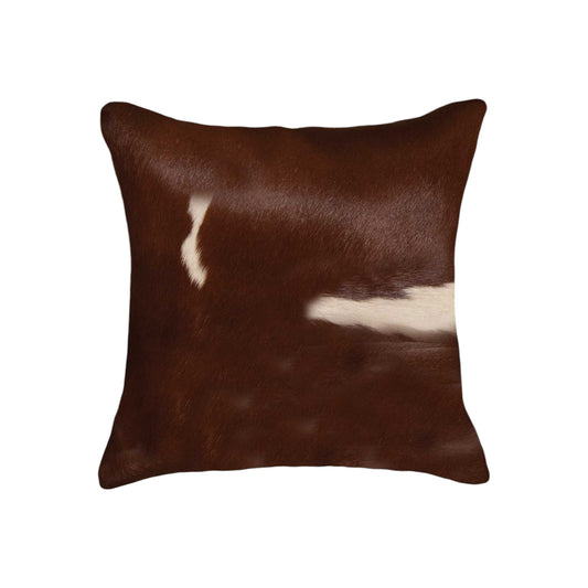 Set of Two 18" Brown And White Cowhide Throw Pillows-1