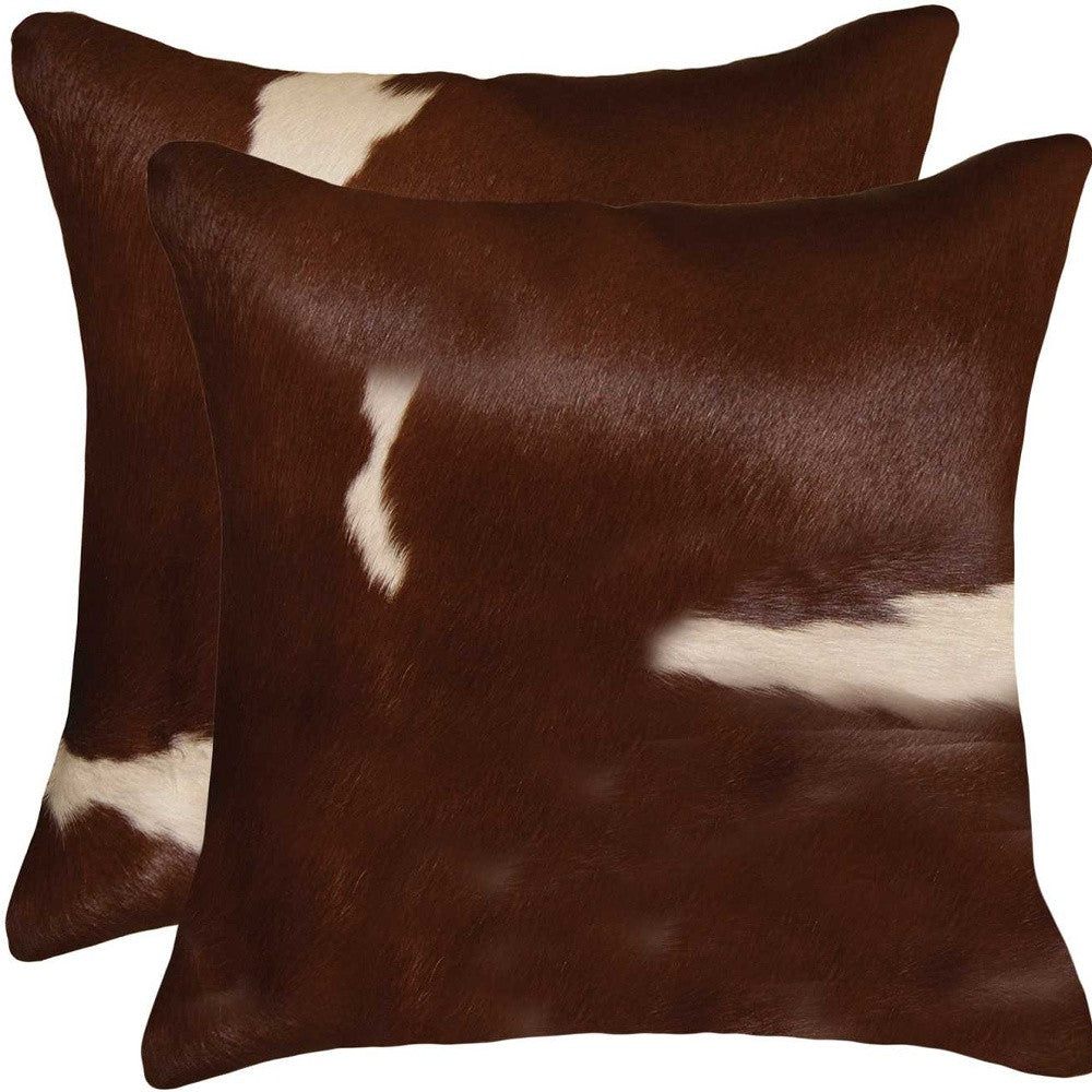 Set of Two 18" Brown And White Cowhide Throw Pillows-4