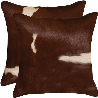 Set of Two 18" Brown And White Cowhide Throw Pillows-4