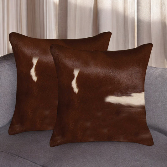 Set of Two 18" Brown And White Cowhide Throw Pillows-0