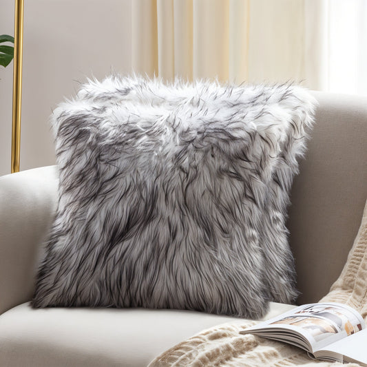 Set of Two 18" Brown And Off White Throw Pillows-1