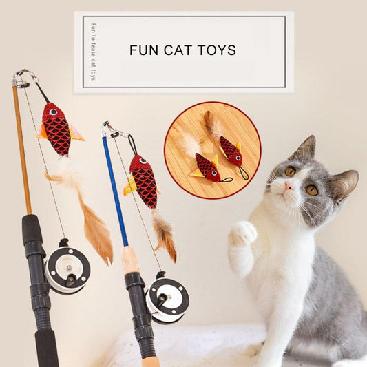 Funny Feather Fish Teaser: Interactive Retractable Cat Toy-0