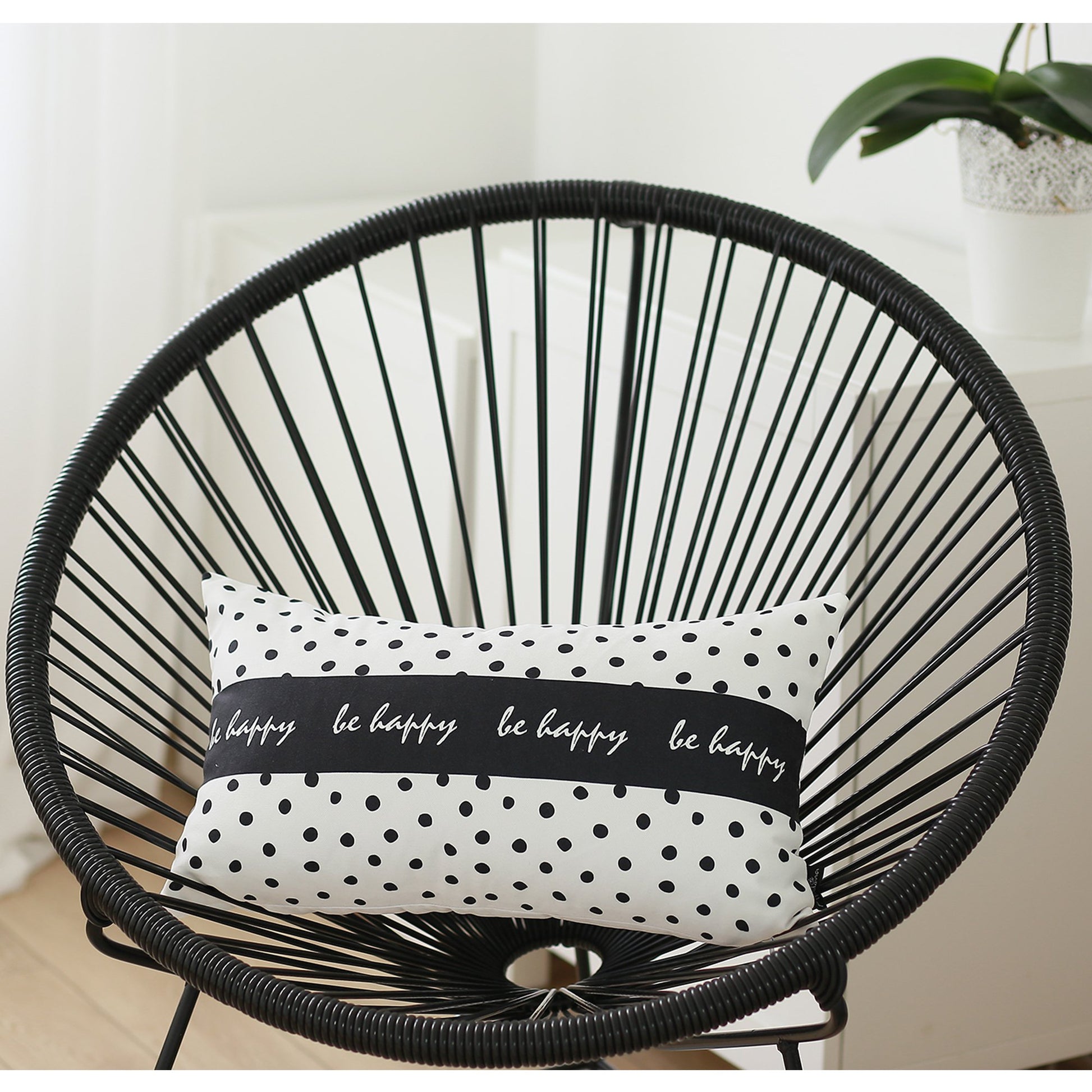 Be Happy Dots Decorative Rectangle Throw Pillow Cover-0
