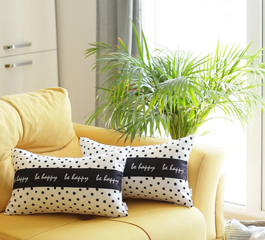Be Happy Dots Decorative Rectangle Throw Pillow Cover-1