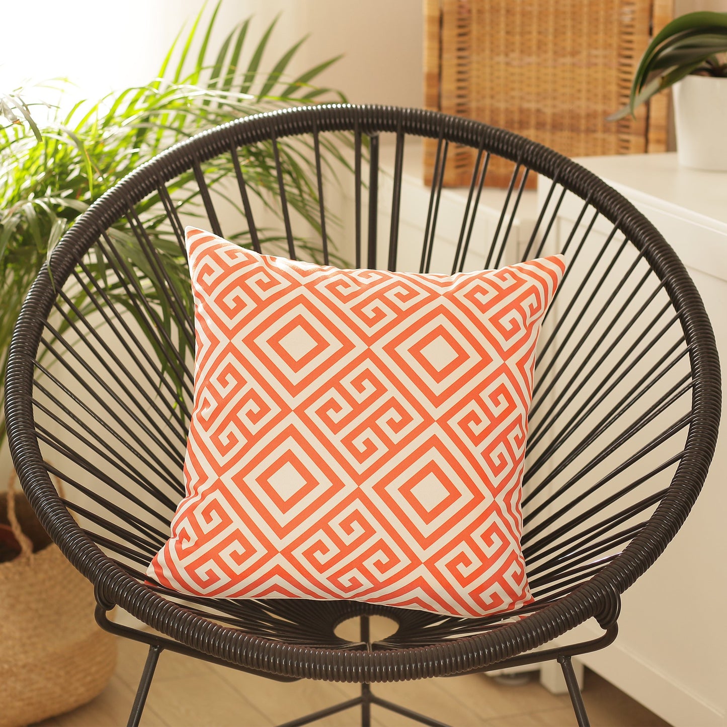 Orange And White Greek Key Decorative Throw Pillow Cover-0