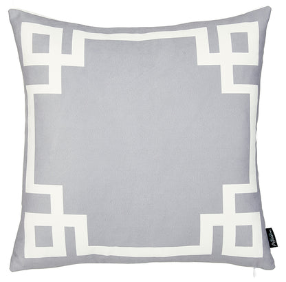 18" Light Grey And White Geometric Decorative Throw Pillow Cover-0
