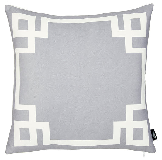 18" Light Grey And White Geometric Decorative Throw Pillow Cover-0