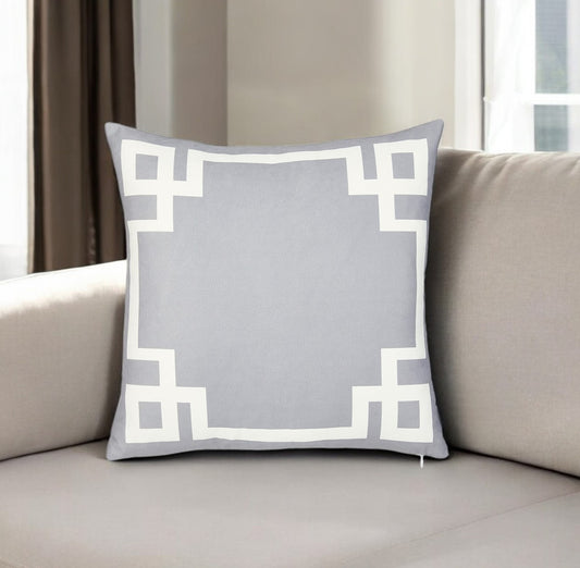 18" Light Grey And White Geometric Decorative Throw Pillow Cover-1