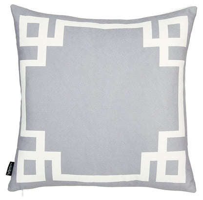 18" Light Grey And White Geometric Decorative Throw Pillow Cover-2
