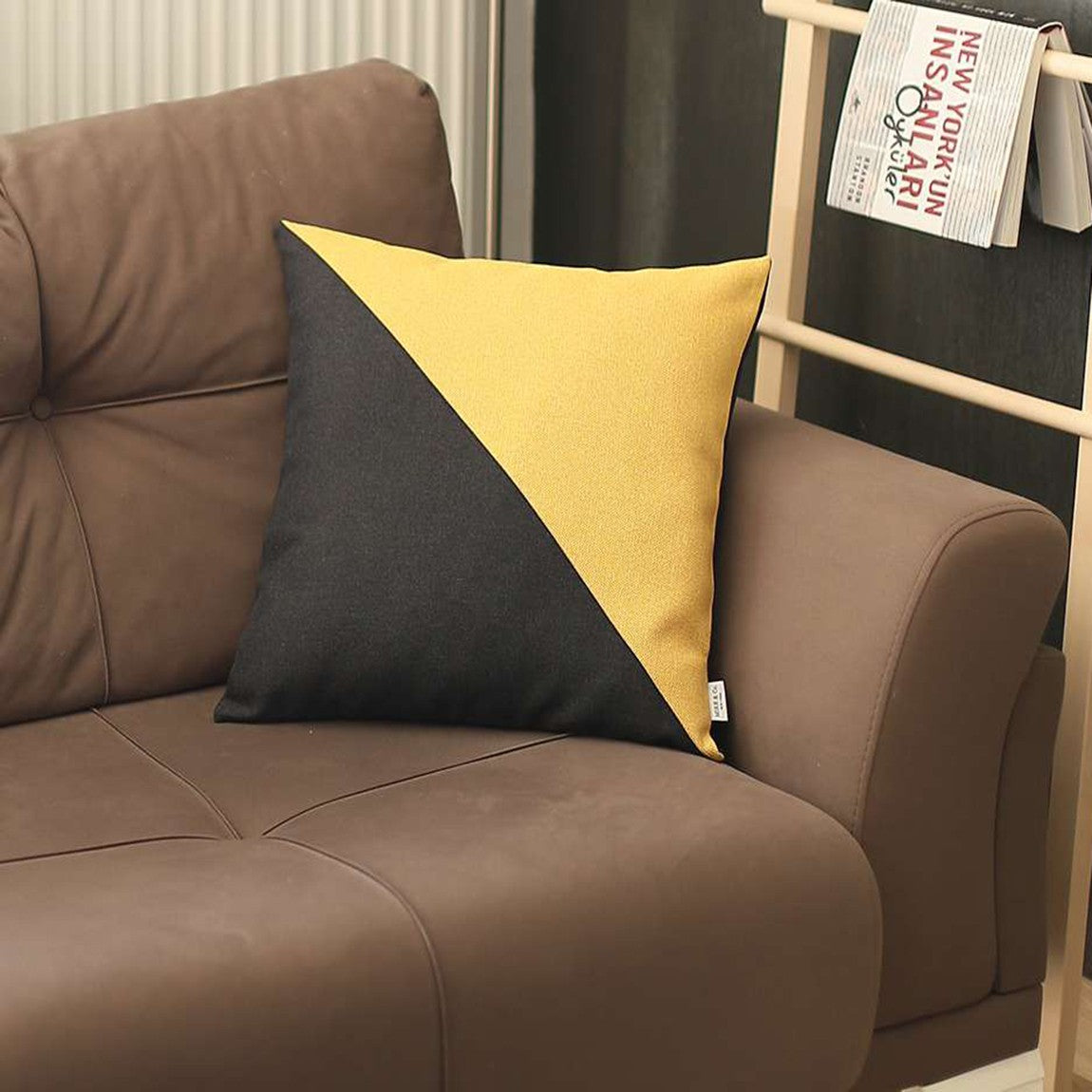 Yellow and Black Diagonal Decorative Throw Pillow-1