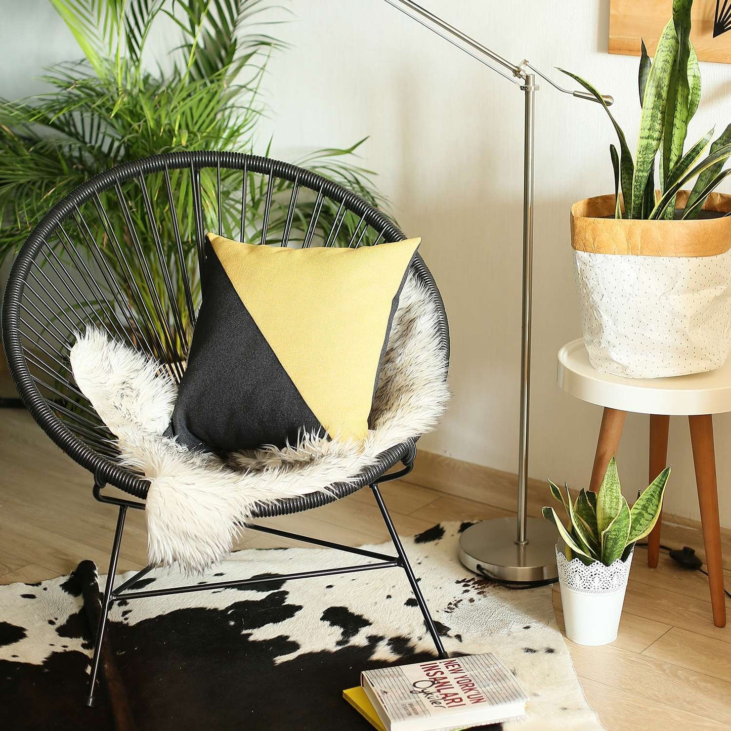 Yellow and Black Diagonal Decorative Throw Pillow-2