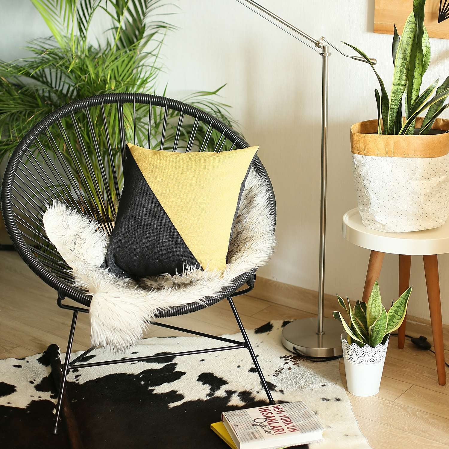 Yellow and Black Diagonal Decorative Throw Pillow-2